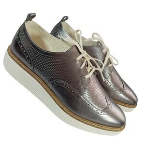 NIB-1 SHOW! COLE HAAN! OG PLATFORM WINGTIPS PEWTER GEN LEATHER, WHITE SOLE! 11B